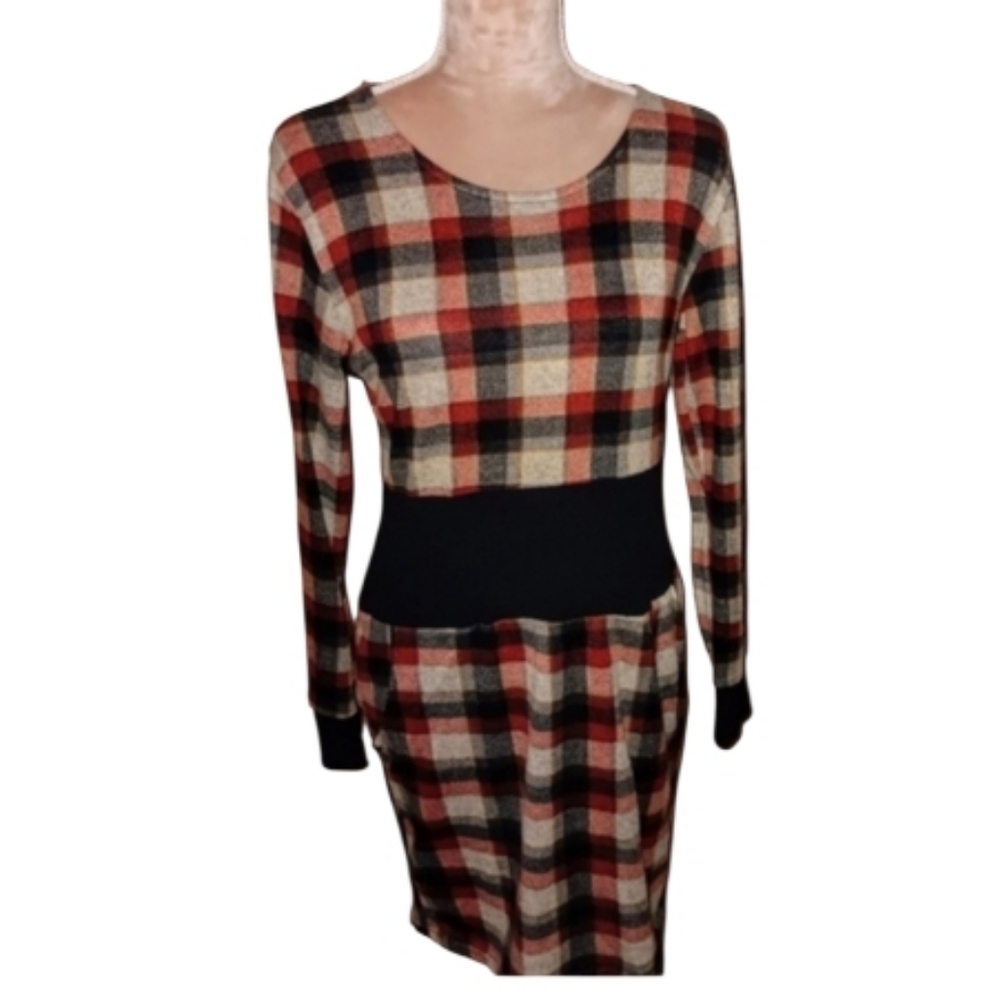 Red & Black Plaid Bodycon Mini Dress w/ Pockets NWOT
